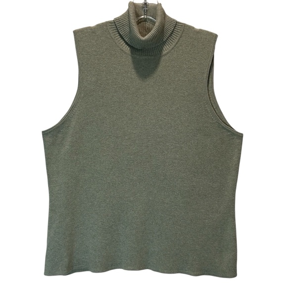 VTG Jeanne Pierre Light Olive Cotton Sleeveless Turtleneck Sweater Top - Large - Picture 1 of 9